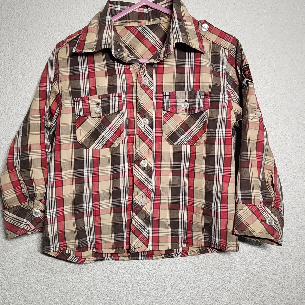Plaid Kids Shirt - Red and Brown